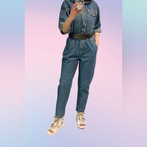 Vintage Blue Denim Jumpsuit with Studded Details